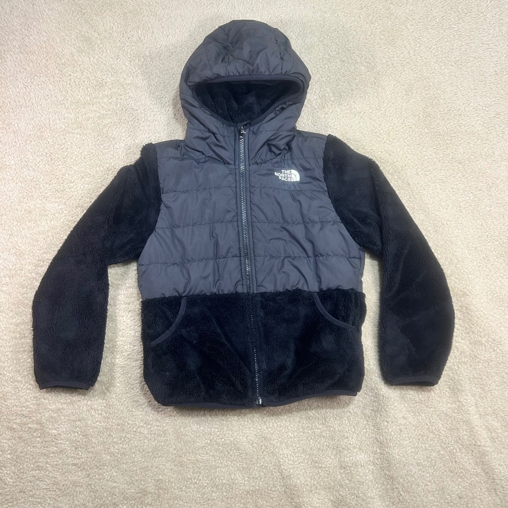The North Face Girls Fleece‎ Lined Jacket Hooded Size M 10 Black Grey